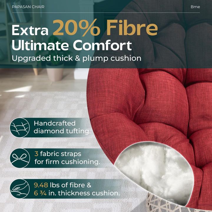 Papasan chair, featuring cherry sangria cushion and white frame, for a reading corner