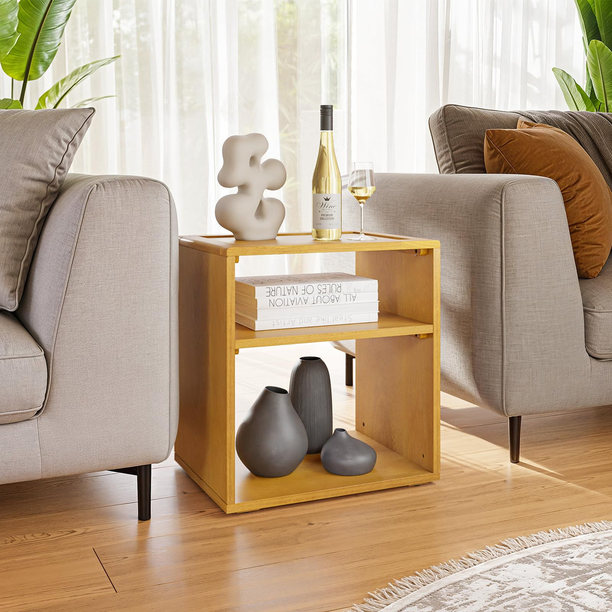 Chalipa open-storage nightstand with natural finish and bedside storage for lamps and books