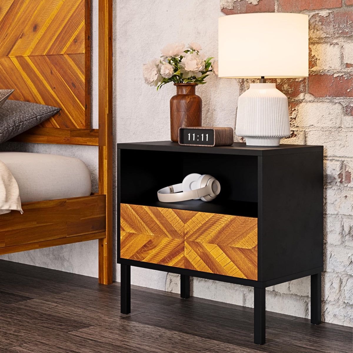 Vivian 1-drawer nightstand with bedside storage for a tidy bedside area
