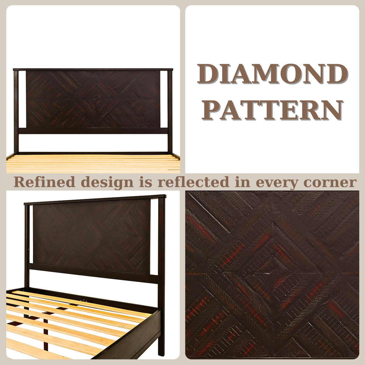 Ethan queen platform bed frame designed with headboard and rustic black finish for a coordinated sleep space