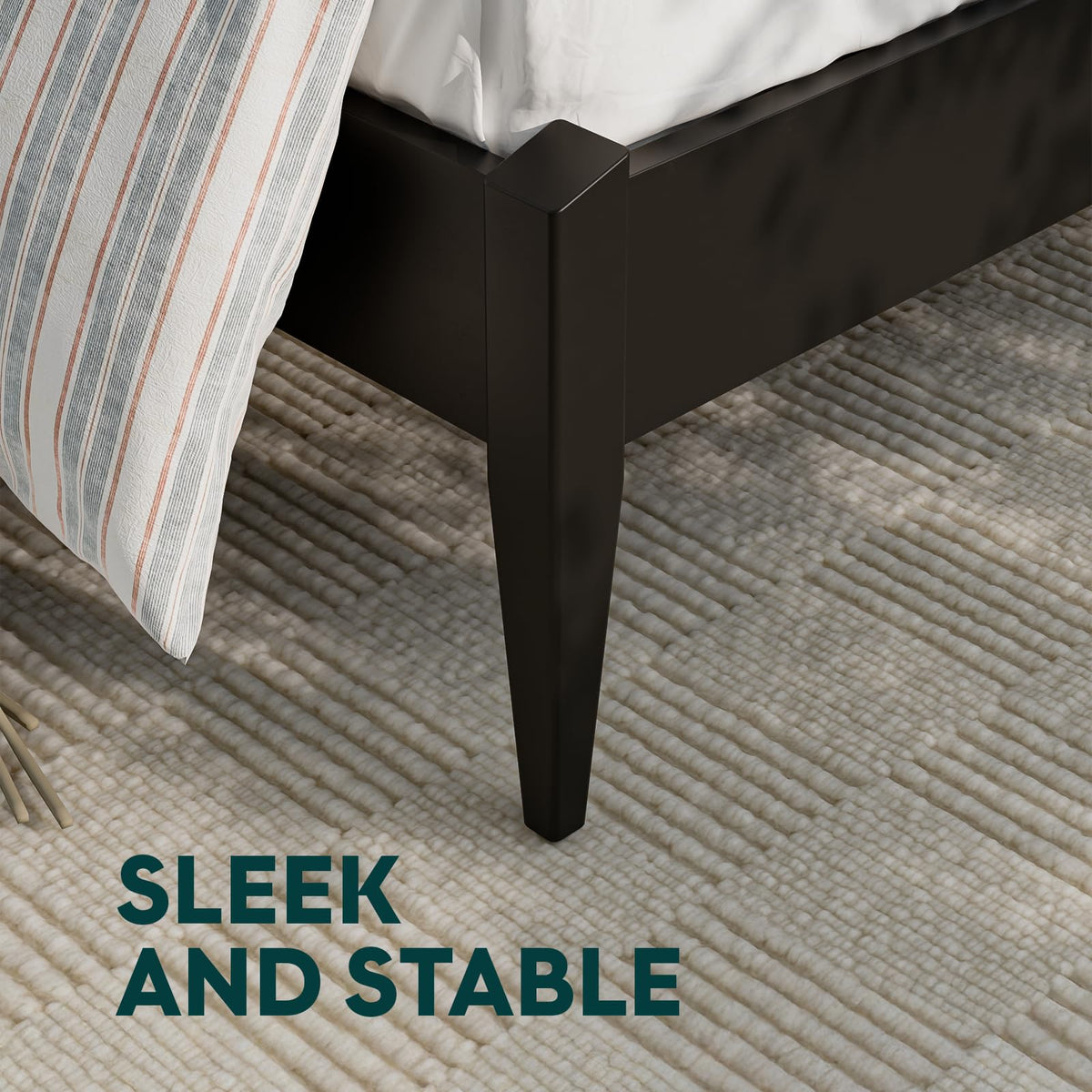 Dinkee queen platform bed frame designed with headboard- design and black finish for a coordinated sleep space