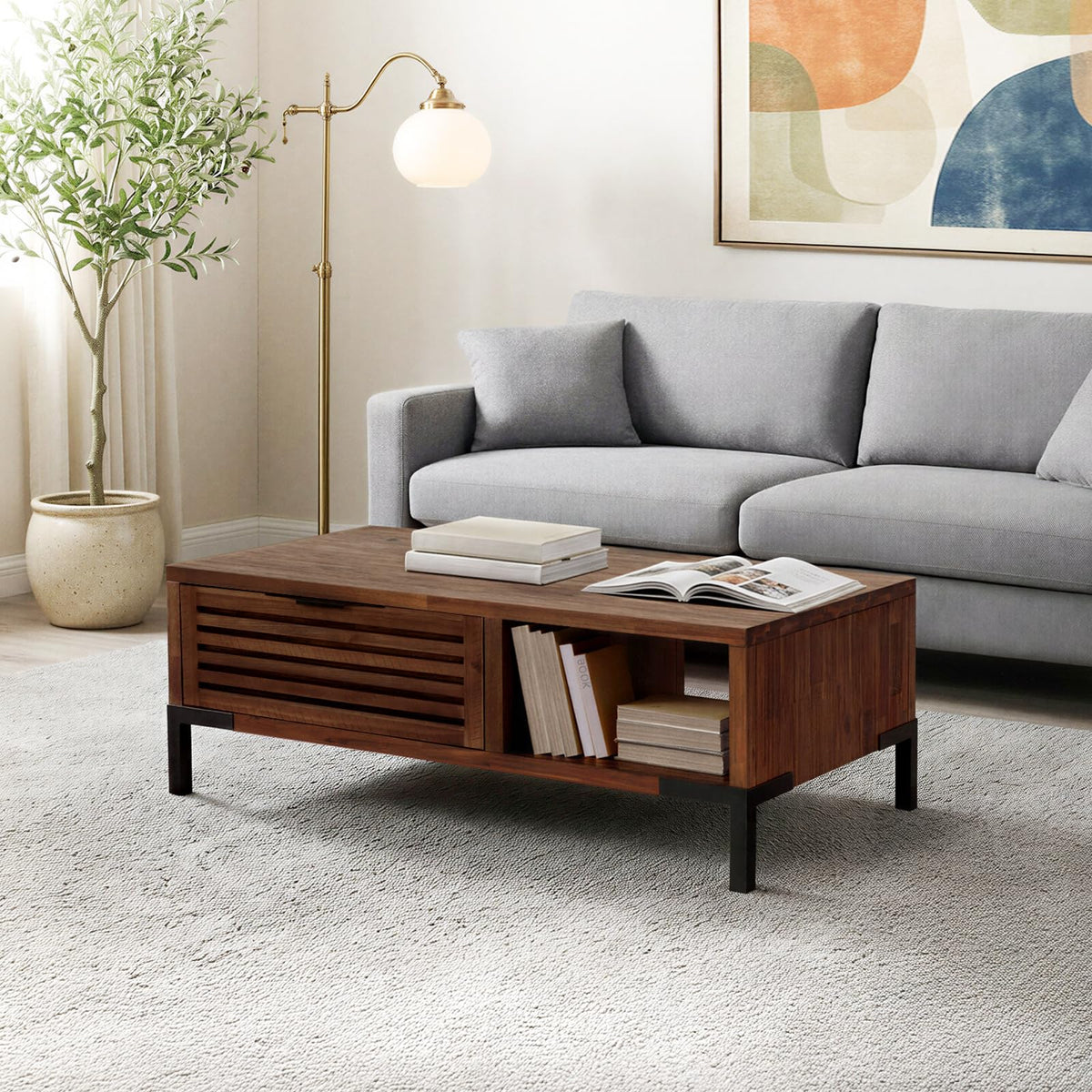 Millie coffee table with rustic chestnut finish and living room table for living room use