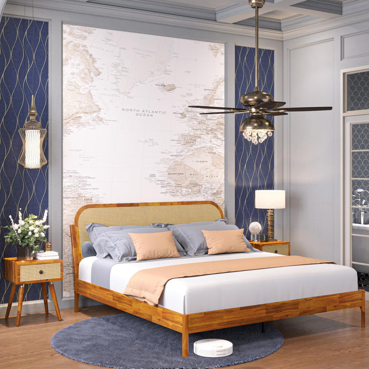 Aurelia king platform bed frame designed with caramel finish for bedroom styling
