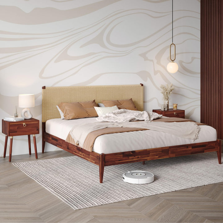 Selina king platform bed frame with dark chocolate finish; for coordinated bed furniture