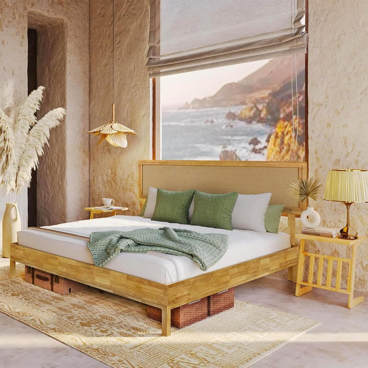 Nipe king platform bed frame with headboard; for sleep-space furnishing