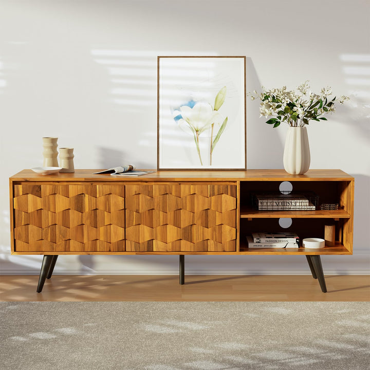 Georgina TV stand, featuring 65-inch design, 2-door, teak brown finish, and media storage, for TV placement