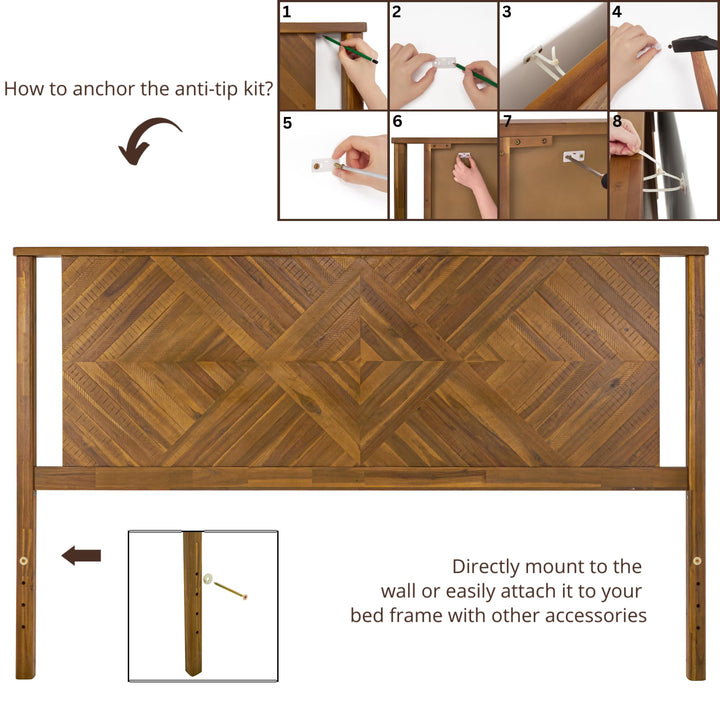 Ethan king bed headboard with rustic dark brown finish for platform bed pairing