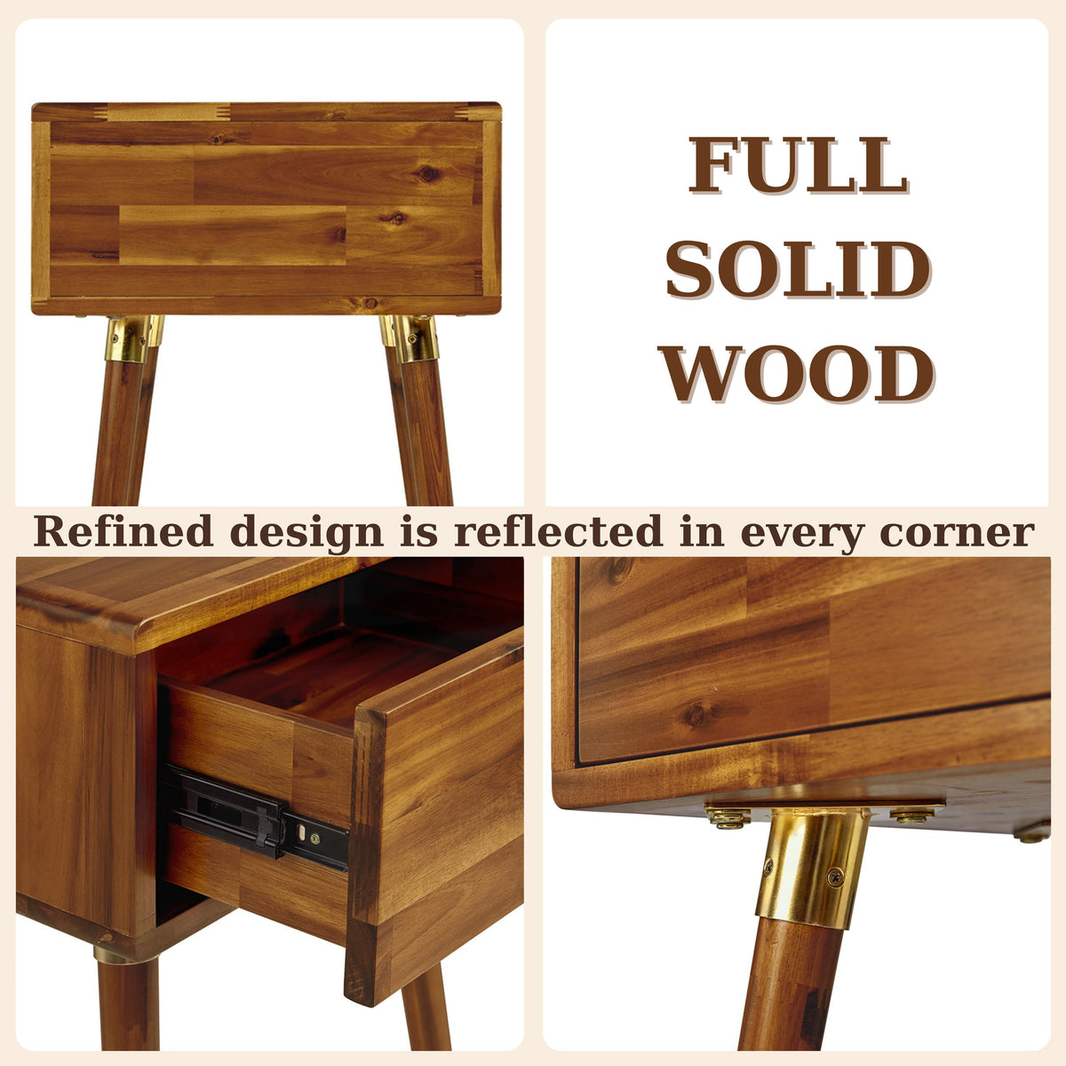 Caden 1-drawer nightstand with caramel finish and bedside storage for lamps and books