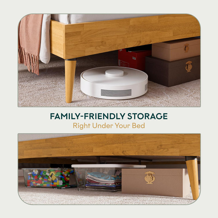 Calista queen platform bed frame with teak brown finish for everyday bedroom use