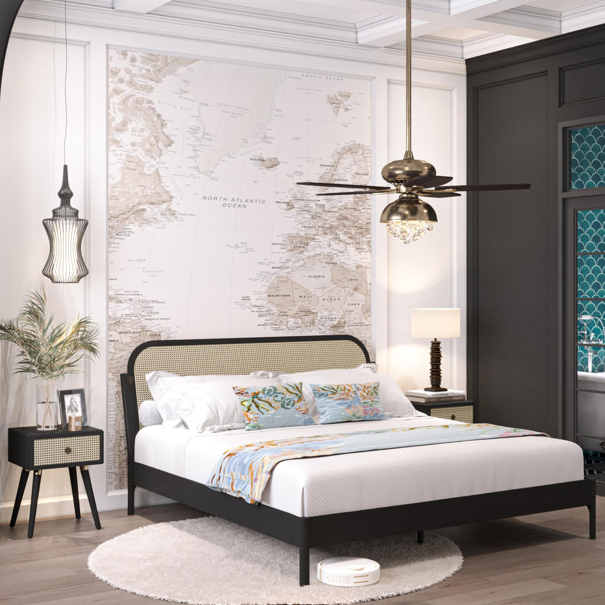 Aurelia king platform bed frame designed with black finish for bedroom styling