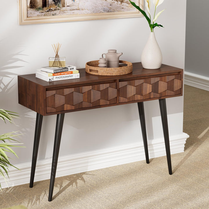 Georgina console table with walnut finish and entryway table for entryway use