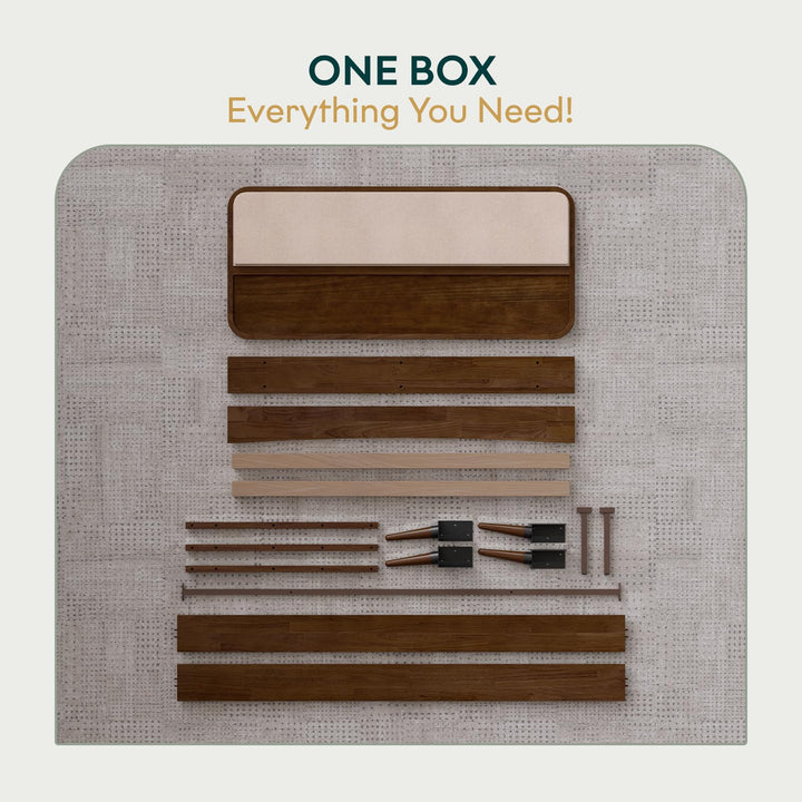 Calista queen platform bed frame designed with chestnut finish for bedroom styling