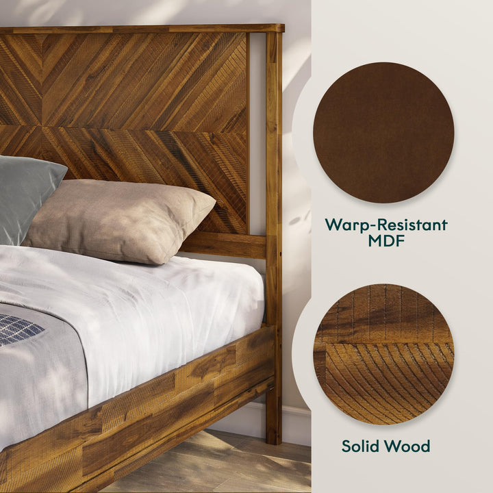 Vivian queen platform bed frame designed with chestnut finish for a coordinated sleep space