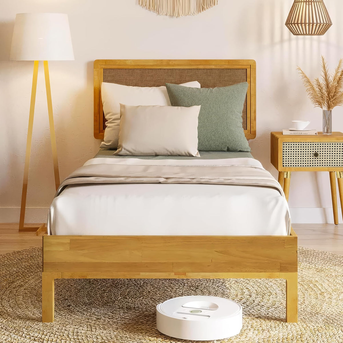Nipe 1-drawer nightstand with walnut finish and bedside storage; for everyday bedside use