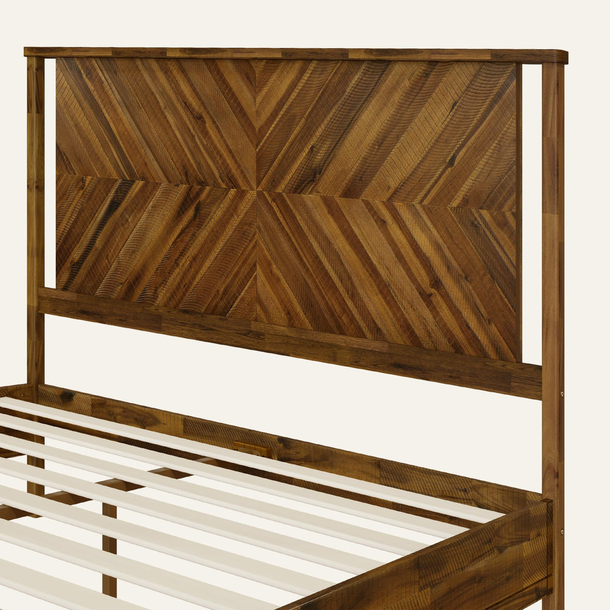 Vivian queen platform bed frame with chestnut finish; for sleep-space furnishing