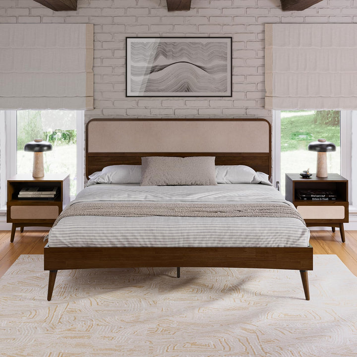 Calista king platform bed frame with chestnut finish; for bedroom furniture