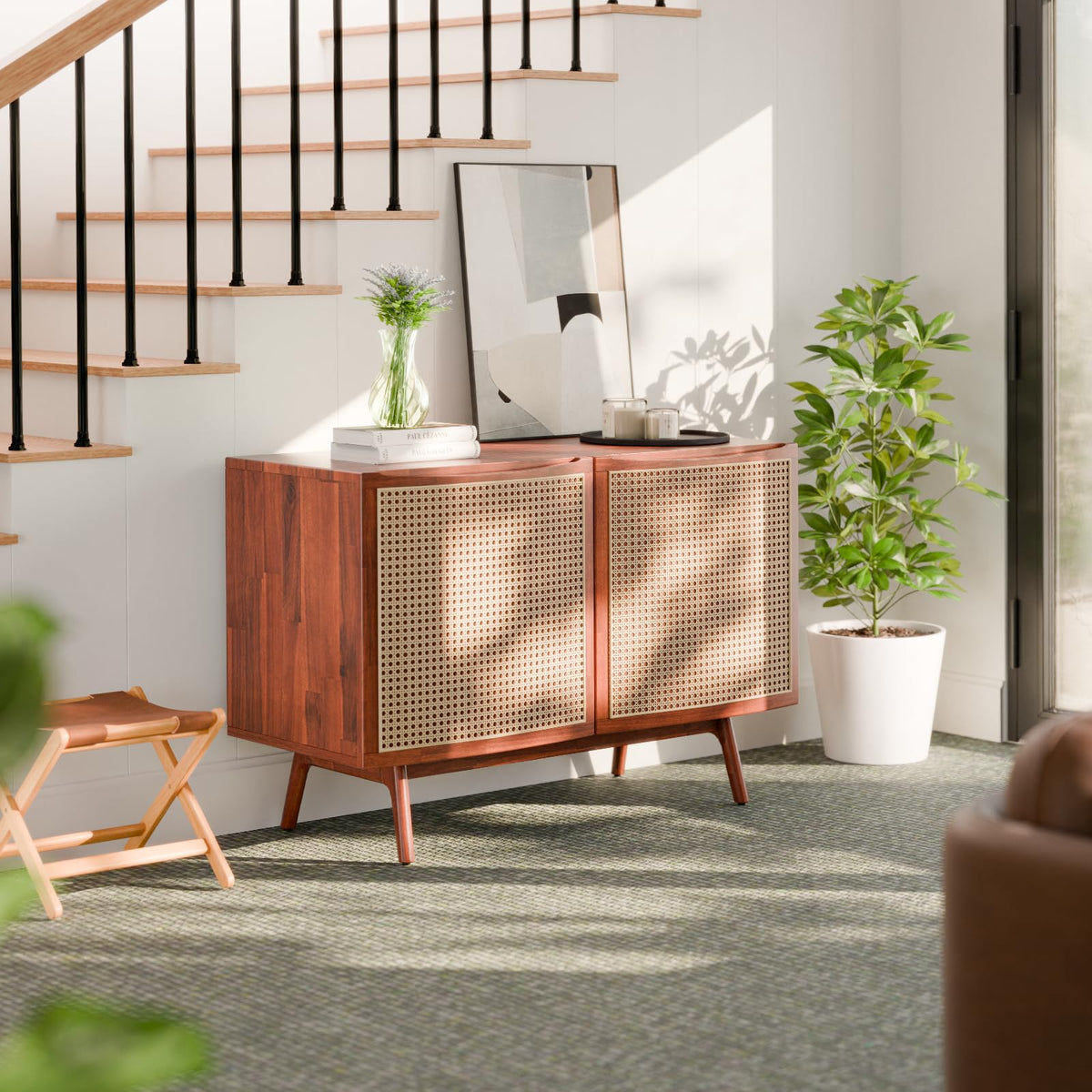 Nancy 2-door storage cabinet, featuring dark chocolate finish and living or dining room storage, for shared living spaces