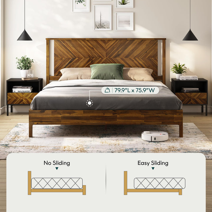 Vivian king platform bed frame, featuring chestnut finish, for a platform bed setup