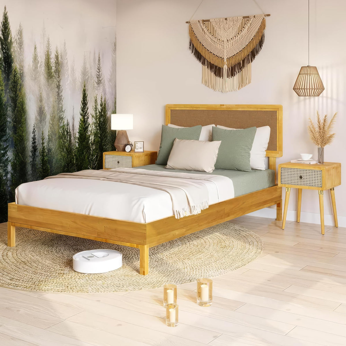 Nipe queen platform bed frame with headboard; for sleep-space furnishing