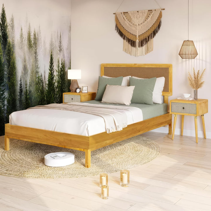 Nipe queen platform bed frame with headboard; for sleep-space furnishing