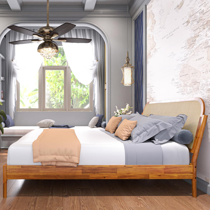 Aurelia king platform bed frame with caramel finish for a complete bed arrangement
