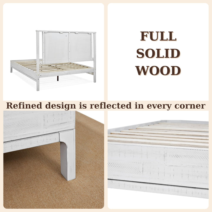 Vivian king platform bed frame with headboard, acacia wood, and rustic white finish for everyday bedroom use