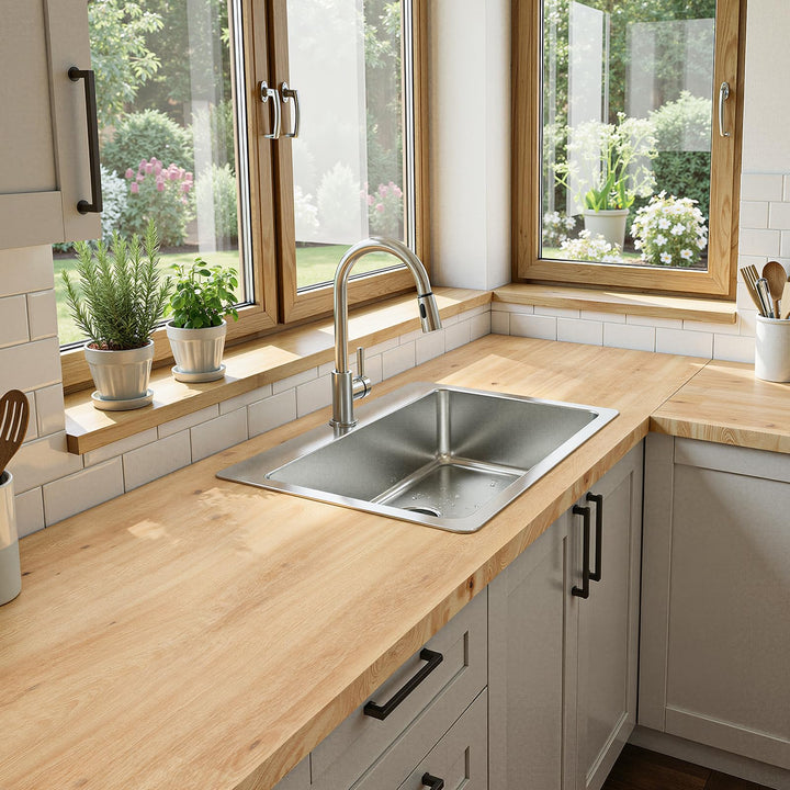 Hevea wood butcher block countertop designed with 10 ft for countertop projects