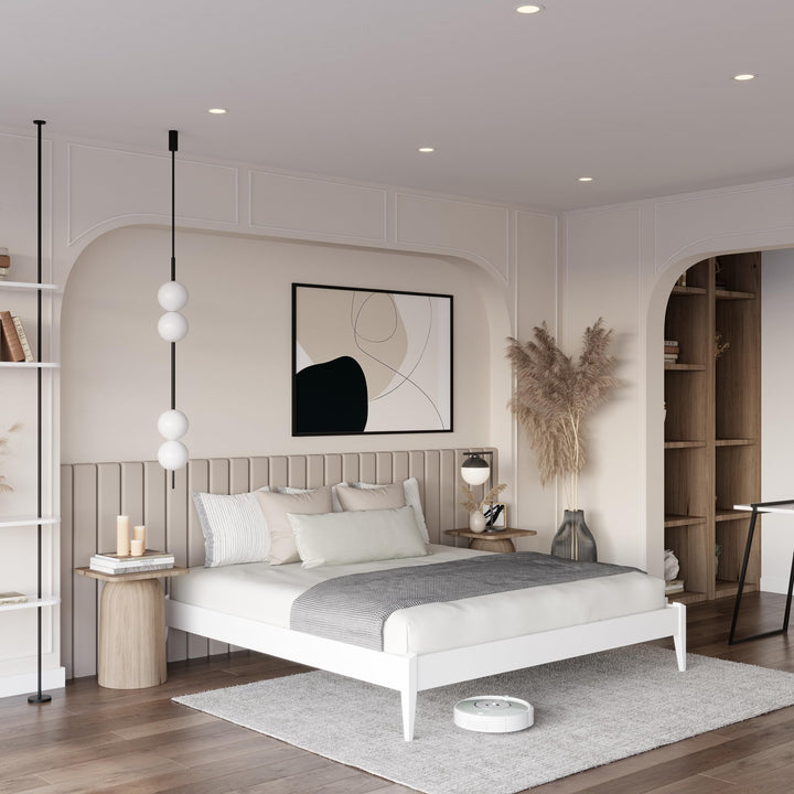 Alden nightstand, featuring white finish and bedside storage, for bedroom organization