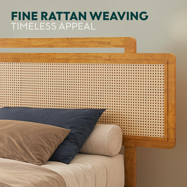 Neil king platform bed frame with teak brown finish for everyday bedroom use