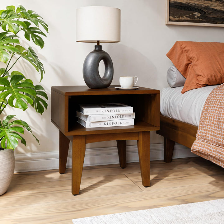 Catherine nightstand with teak brown finish and bedside storage for bedside storage