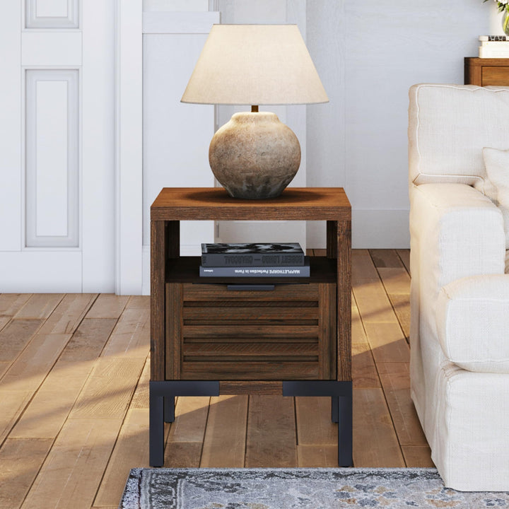 Millie side table with rustic chestnut finish and sofa-side or bedside table for lamp and book display