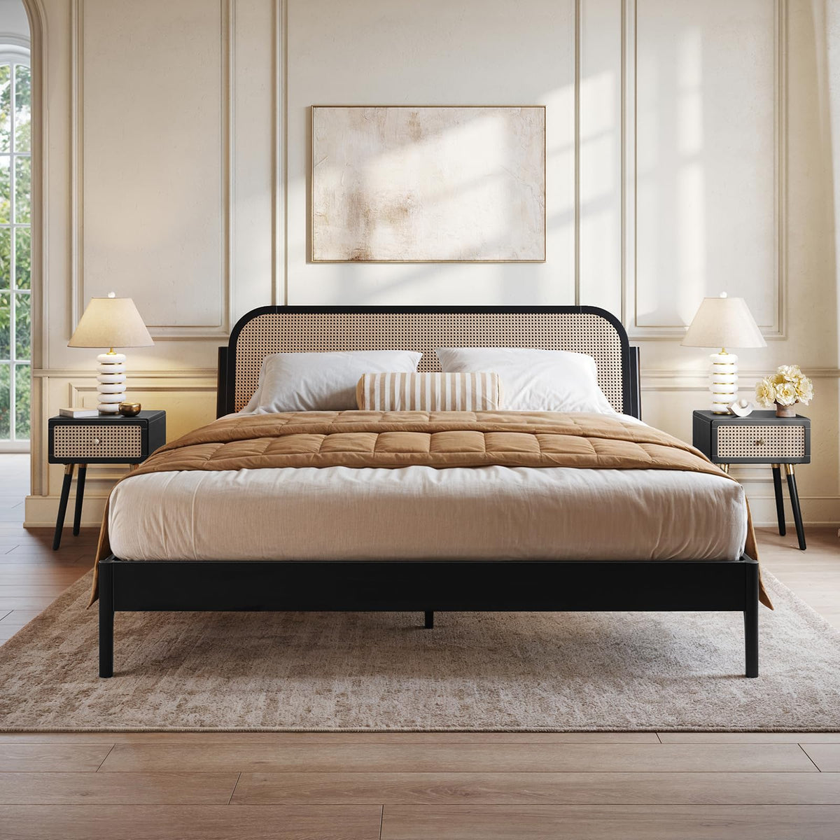 Aurelia king platform bed frame with black finish for bedroom setup