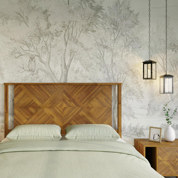Ethan king bed headboard, featuring rustic dark brown finish, for bedroom styling