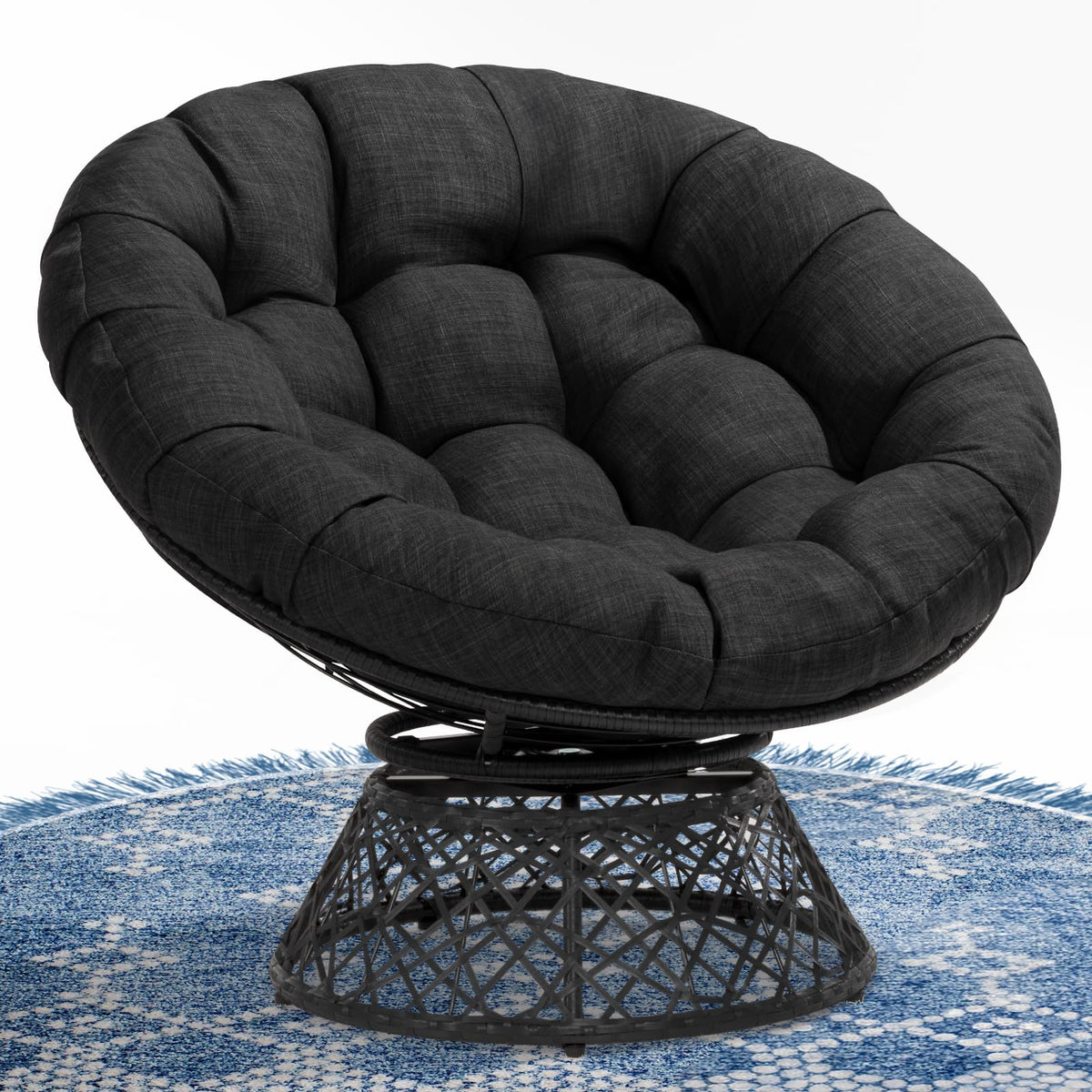 Papasan chair with onyx stone cushion for indoor lounge seating