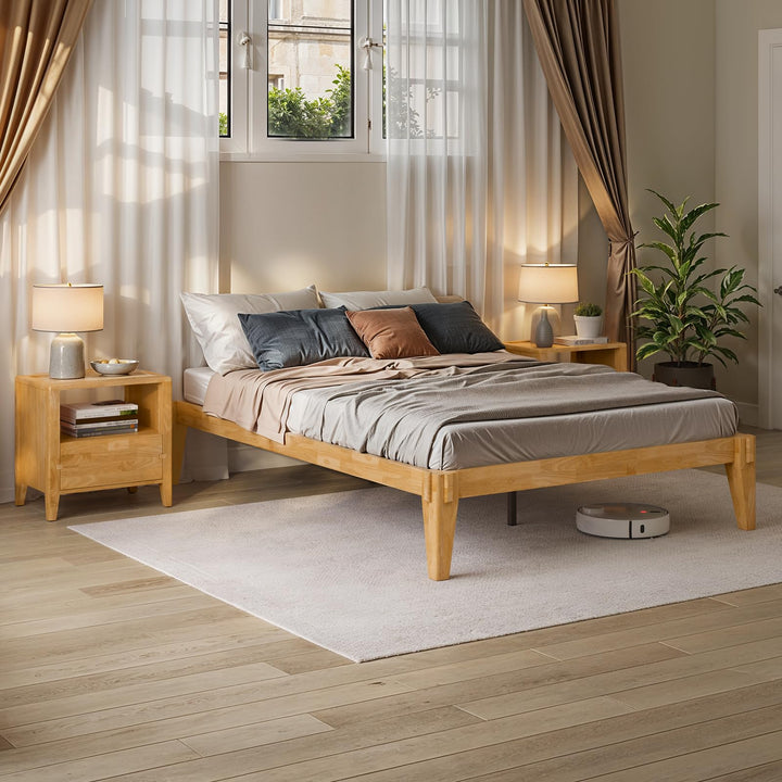 Chalipa full platform bed frame with light natural finish; for bedroom furniture