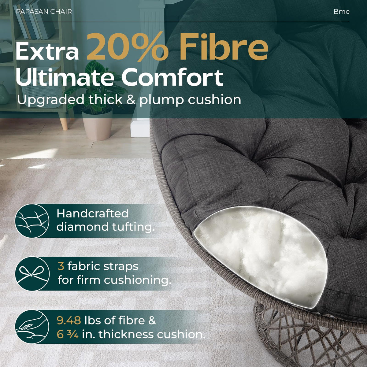 Metal oversized swivel papasan chair with black cushion, gray frame, and oversized swivel design; for relaxation