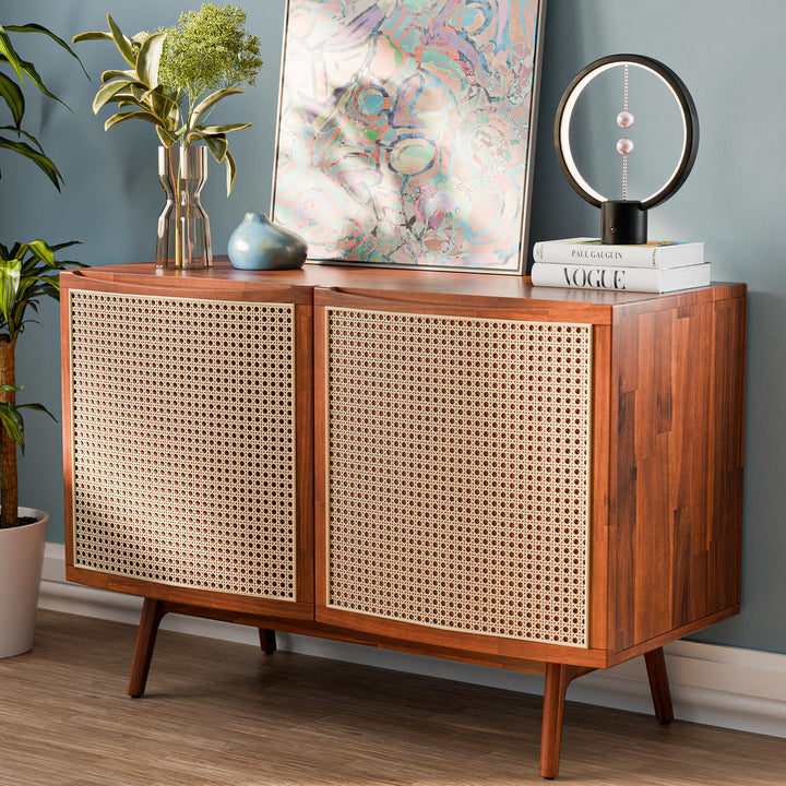 Nancy 2-door storage cabinet with dark chocolate finish and living or dining room storage for living room storage