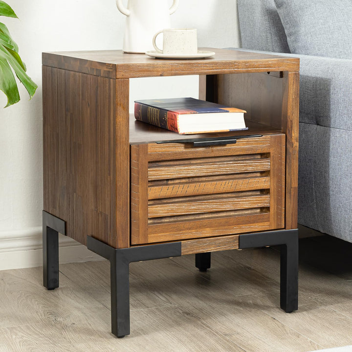 Millie side table with rustic chestnut finish and sofa-side or bedside table for sofa-side use