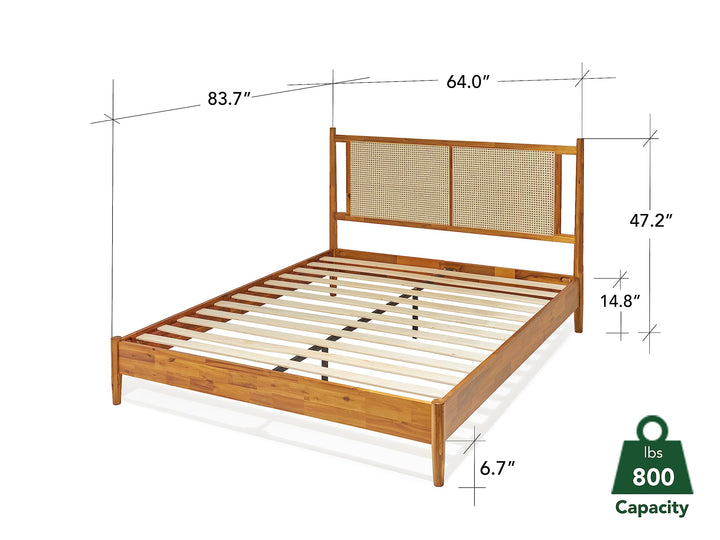 Oliver queen platform bed frame, featuring caramel finish, for mattress placement