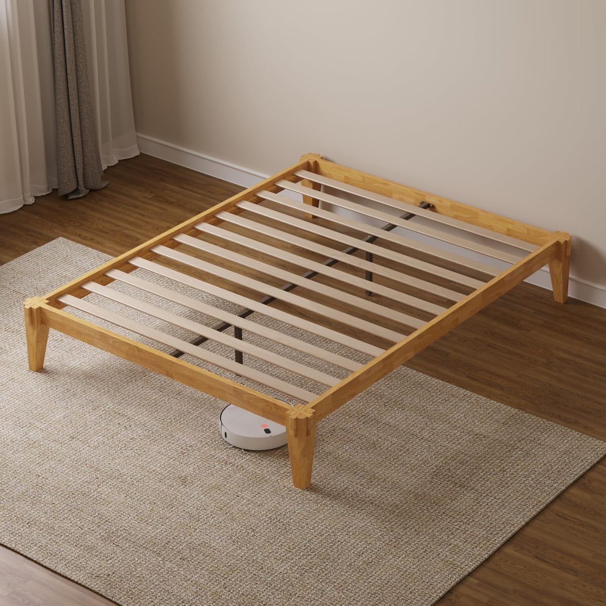 Chalipa queen platform bed frame designed with light natural finish for bedroom styling