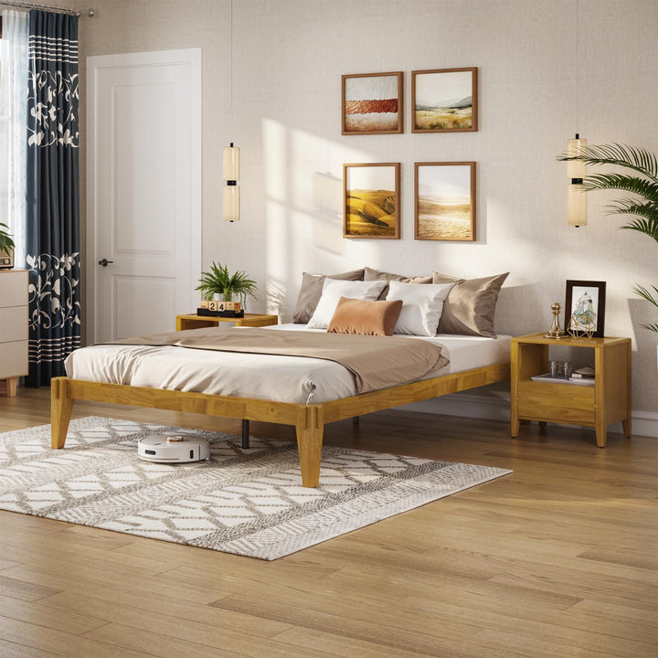 Chalipa queen platform bed frame, featuring headboard- design and white finish, for a platform bed setup