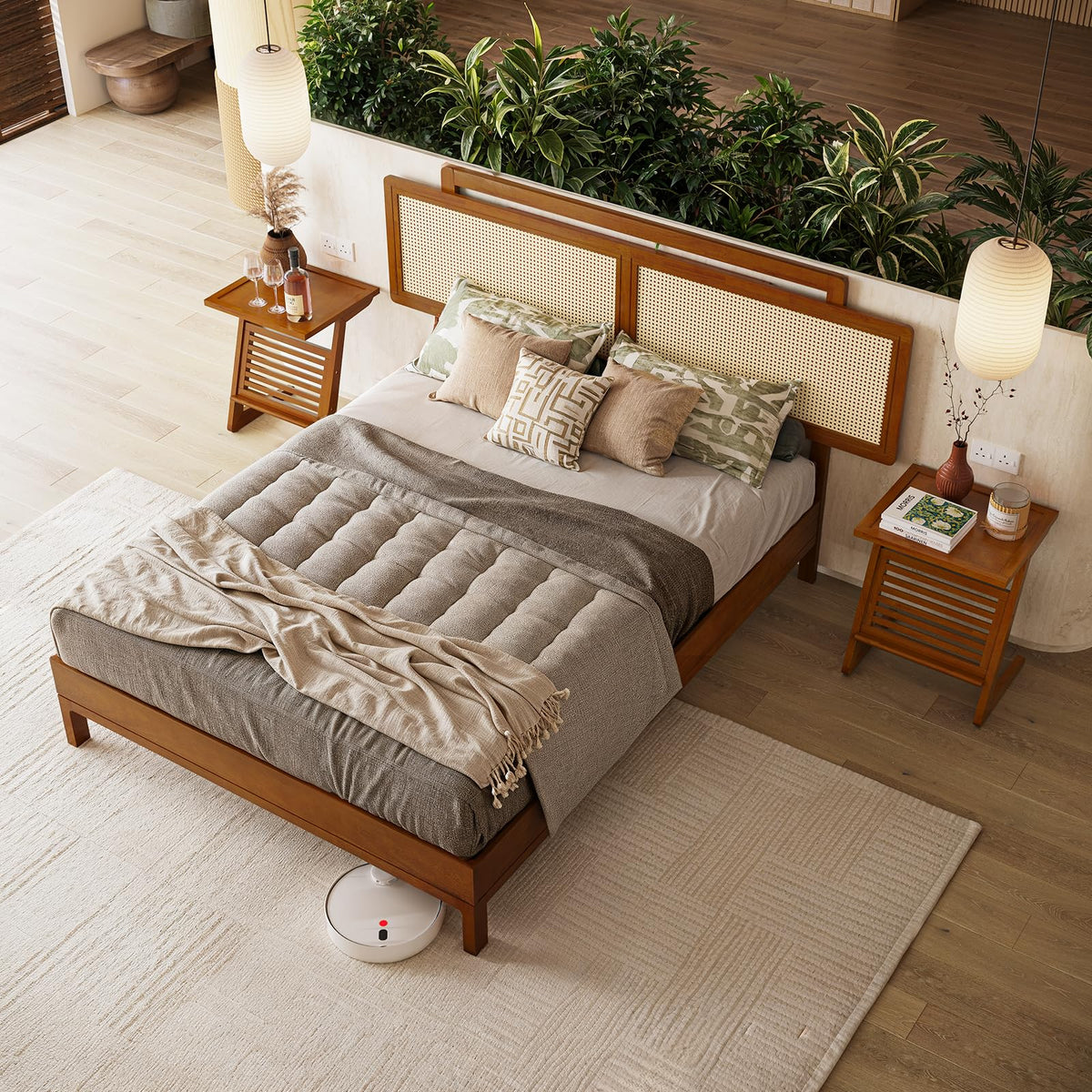 Neil queen platform bed frame with milk chocolate finish; for sleep-space furnishing