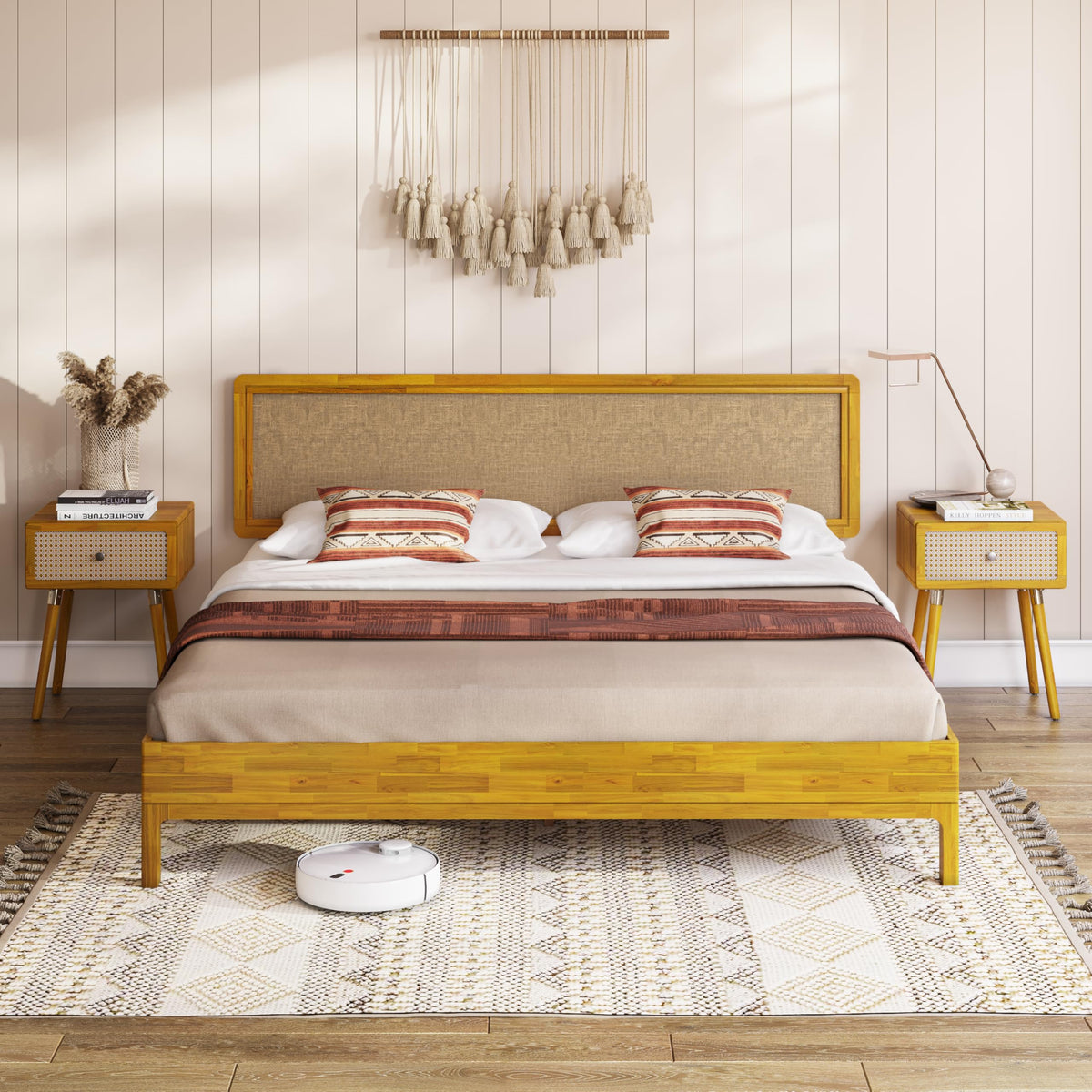 Nipe king platform bed frame with headboard for bedroom setup