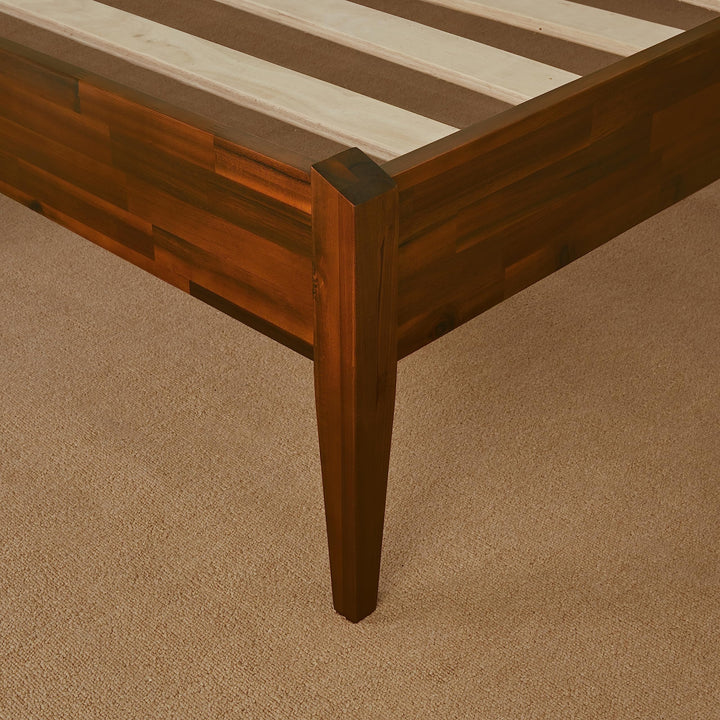 Dinkee queen platform bed frame with headboard- design and dark chocolate finish; for sleep-space furnishing