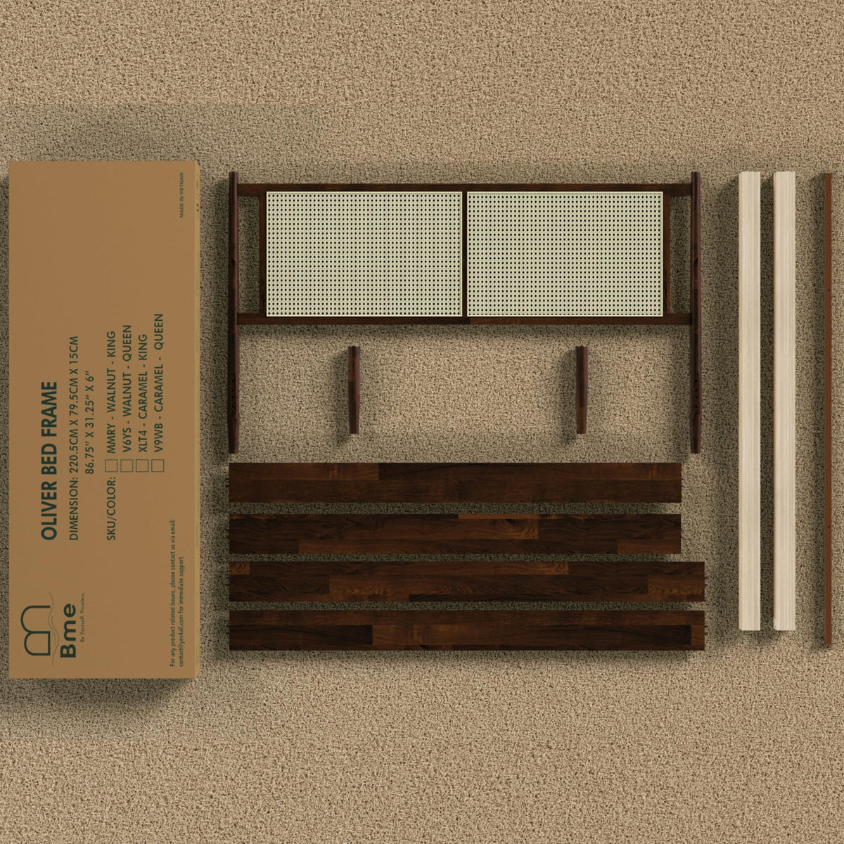 Oliver queen platform bed frame designed with walnut finish for bedroom styling
