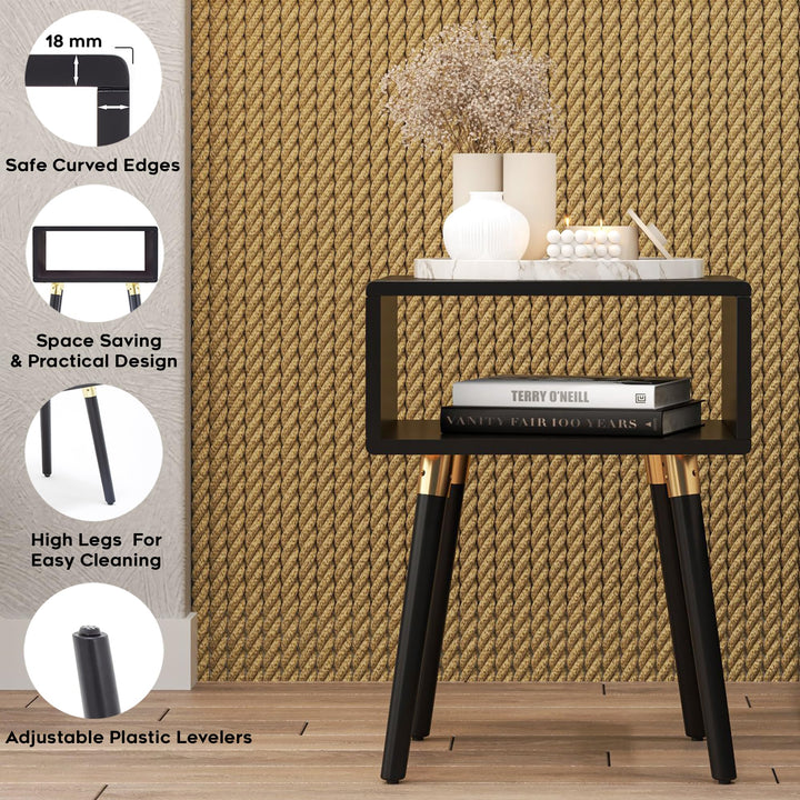 Dinkee nightstand designed with black finish and bedside storage as a bedside table