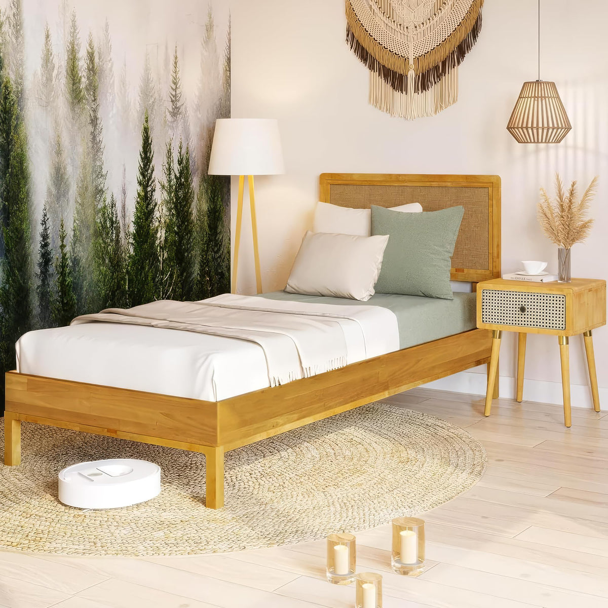 Nipe twin platform bed frame with headboard for everyday bedroom use