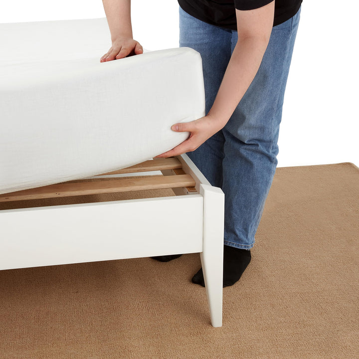 Dinkee king platform bed frame with headboard- design and white finish; for sleep-space furnishing