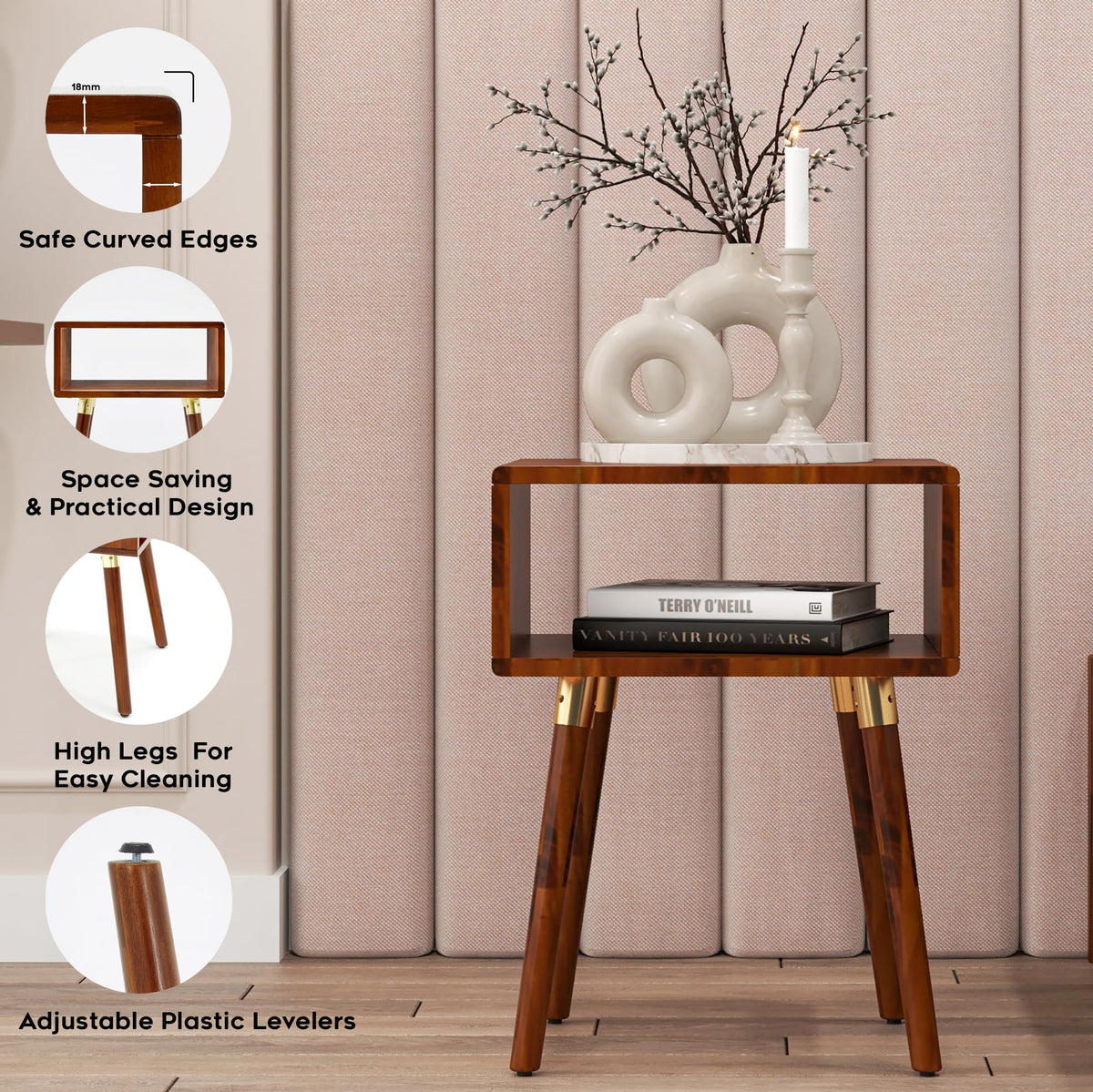 Dinkee nightstand designed with dark chocolate finish and bedside storage as a bedside table
