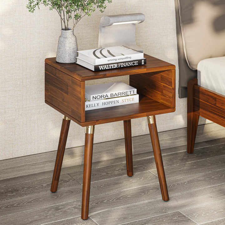 Dinkee nightstand with dark chocolate finish and bedside storage for bedside storage